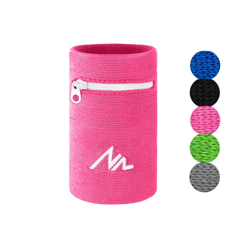 NEWZILL Wrist Wallet Wristband with Zipper - Cotton Sweatbands for Men & Women, Ideal for Sport, Running, Walking, Basketball, Football, Tennis, Hiking, Workout, and More Long Pink - Image 1
